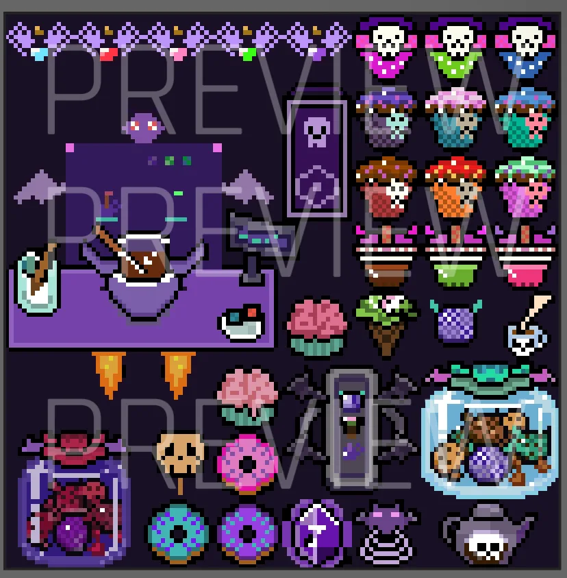 Dark Kawaii Pixel Art Asset Pack